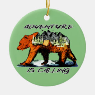 Adventure Is Calling - Bear Camping Woods Mountain Ceramic Tree Decoration