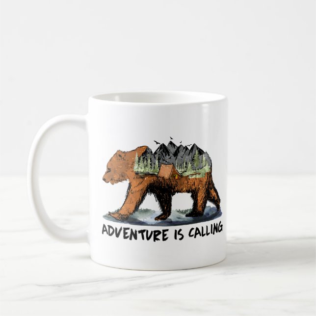 Adventure Is Calling Camping Bear Coffee Mug (Left)