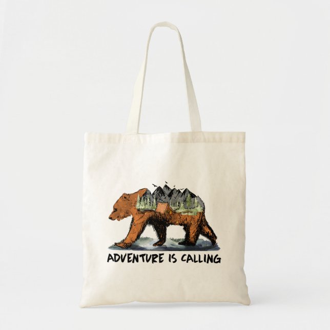 Adventure Is Calling Camping Bear Tote Bag (Front)