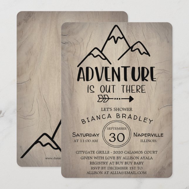 Adventure Is Out There Wood Mountain Baby Shower Invitation (Front/Back)