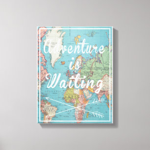 Adventure is Waiting Vintage World Map Canvas Print