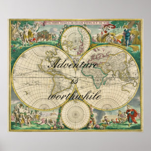Adventure Is Worthwhile Old World Map Travel Quote Poster