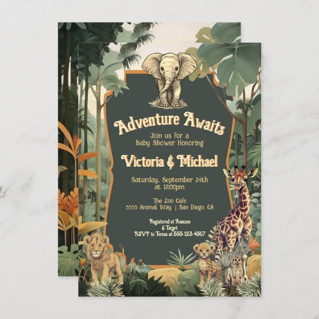 Adventure Jungle Animals Baby Shower Invitation (Front/Back)