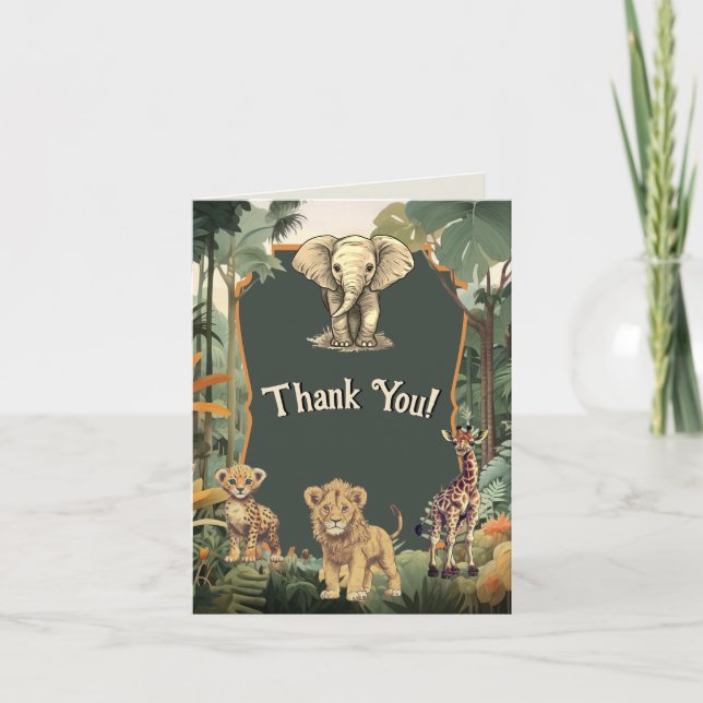 Adventure Jungle Animals Baby Shower Thank You Card (Front)