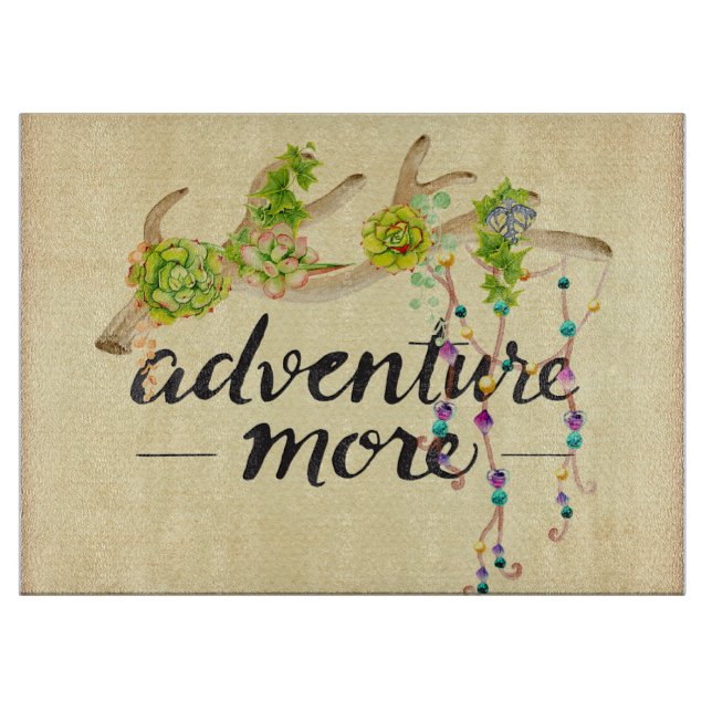 Adventure More Succulents & Antler Cutting Board (Front)