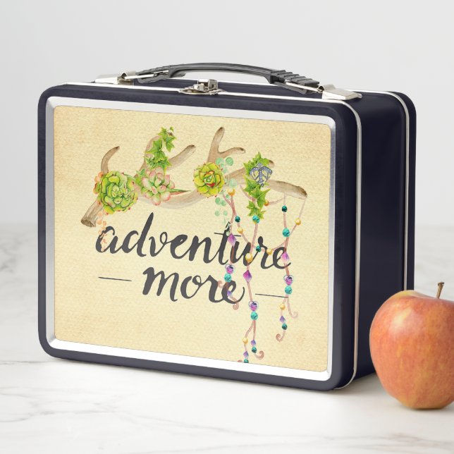 Adventure More Succulents & Antler Metal Lunch Box (In Situ)