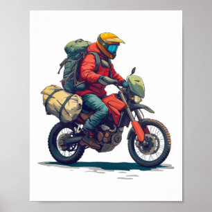 Adventure Motorcycle Rider With Camping Gear Poster