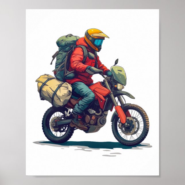 Adventure Motorcycle Rider With Camping Gear  Poster (Front)