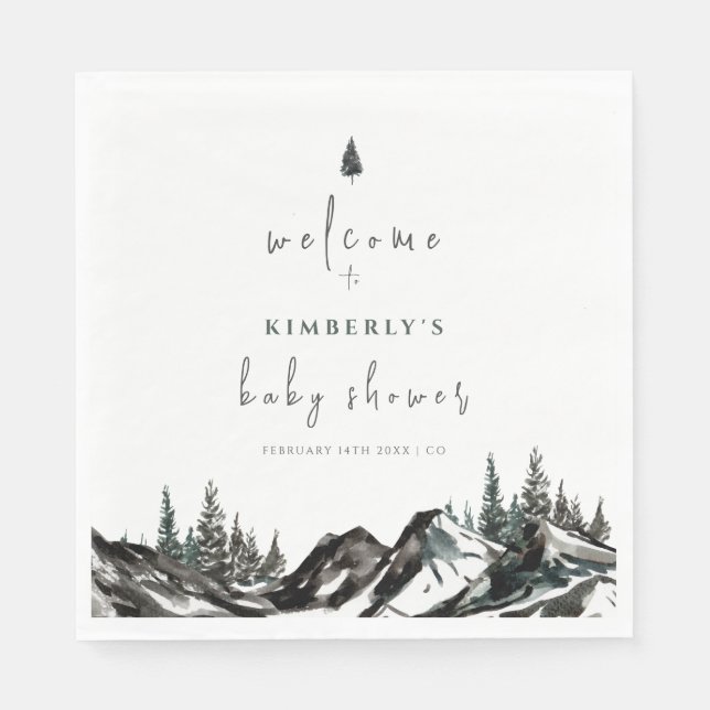 Adventure Mountain Forest Baby Shower Welcome Napkin (Front)