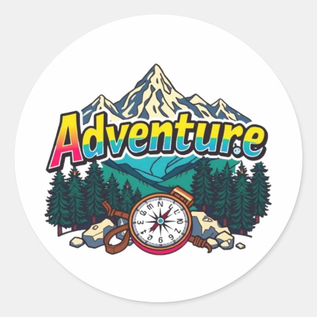 Adventure Mountain – Outdoor Hiking Nature Design  Classic Round Sticker (Front)