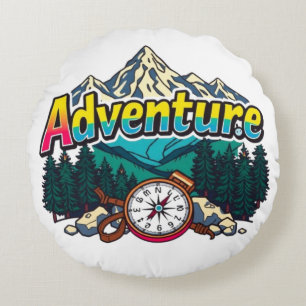 Adventure Mountain – Outdoor Hiking Nature Design  Round Cushion