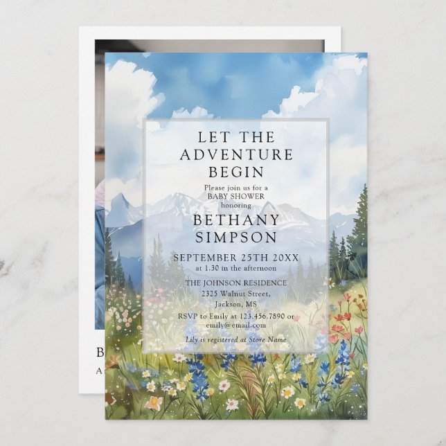 Adventure Mountain Photo QR Code Baby Shower Invitation (Front/Back)
