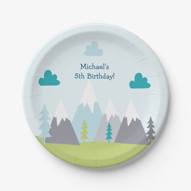 Adventure Mountains Birthday Party Plate (Front)