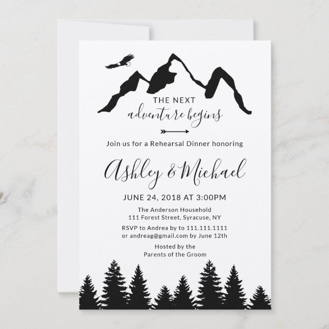 Adventure Mountains Rehearsal Dinner Invitation (Front)