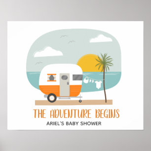 Adventure Orange Beach Camper Neutral Baby Shower Poster