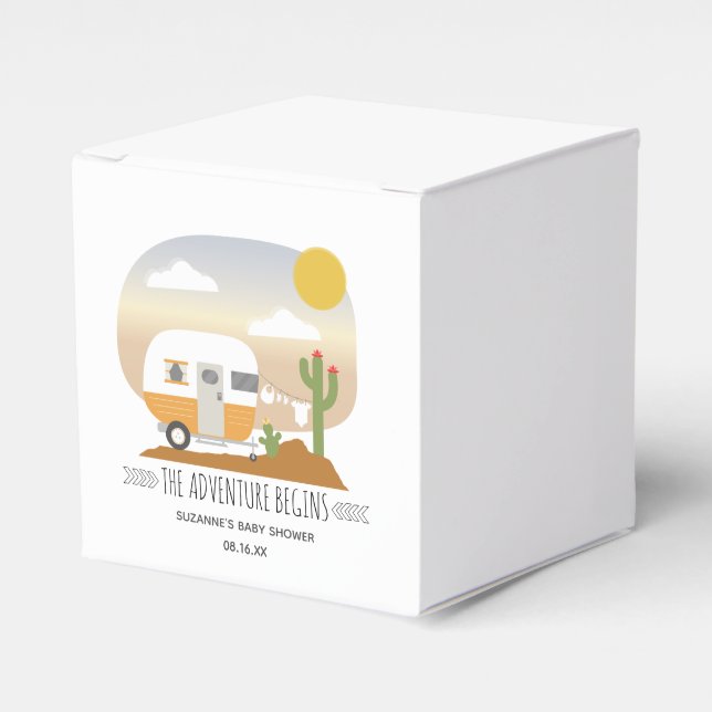 Adventure Orange Camper Clothesline Baby Shower  Favour Box (Front Side)