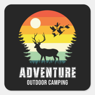 Adventure Outdoor Camping Bear And Forest Square Sticker