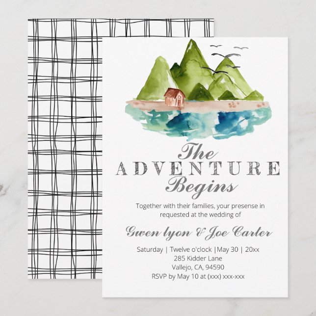 Adventure outdoor mountain wedding invitation (Front/Back)