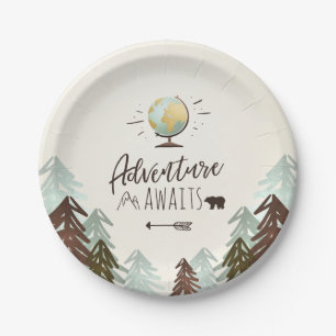 Adventure Paper Plates Travel Vintage Globe Shower