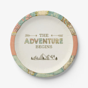 Adventure Paper Plates Travel World map Shower