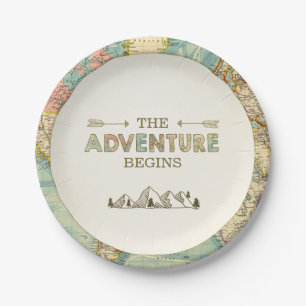 Adventure Paper Plates Travel World map Shower