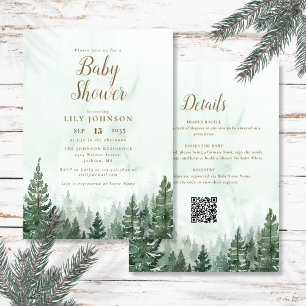 Adventure Pine Tree Forest All In One Baby Shower Invitation