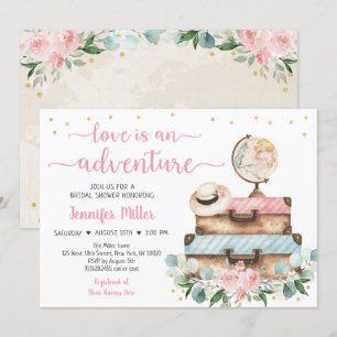 Adventure Pink Floral Travel Bridal Shower Invitation