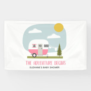 Adventure Pink Retro Camper Girl Baby Shower Banner