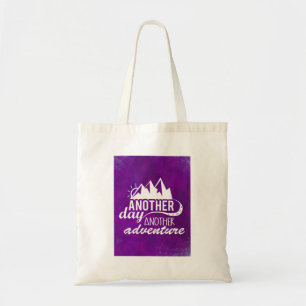 Adventure Quote - Mountains on Purple Background Tote Bag