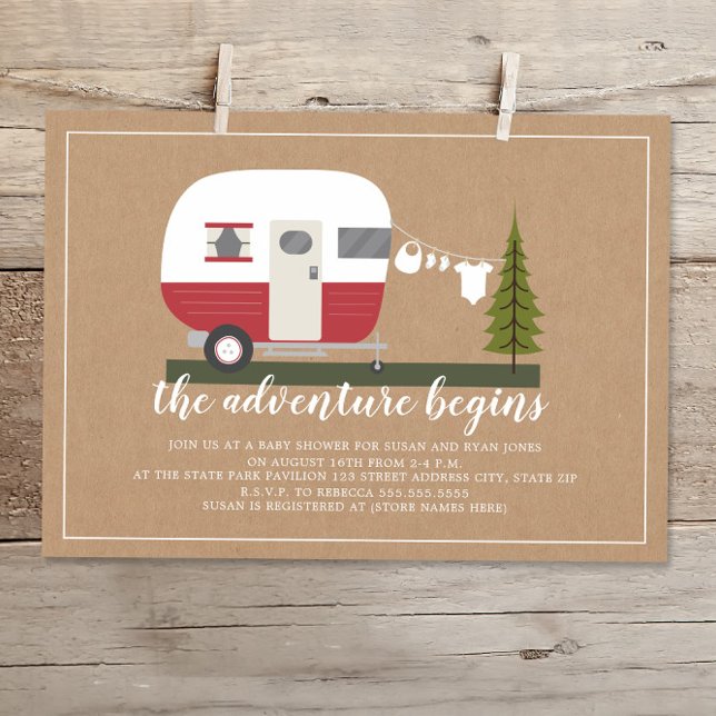 Adventure Red Trailer Camper Woodland Baby Shower Invitation (Creator Uploaded)