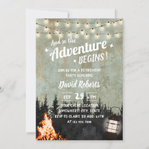 Adventure Retiremen Rustic Camping Bonfire Lantern Invitation