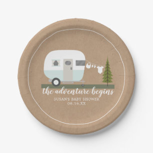 Adventure Retro Camper Trailer Boy Baby Shower Paper Plate