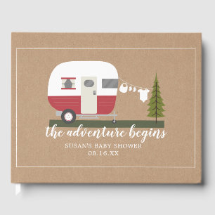Adventure Retro Camper Trailer Neutral Baby Shower Guest Book