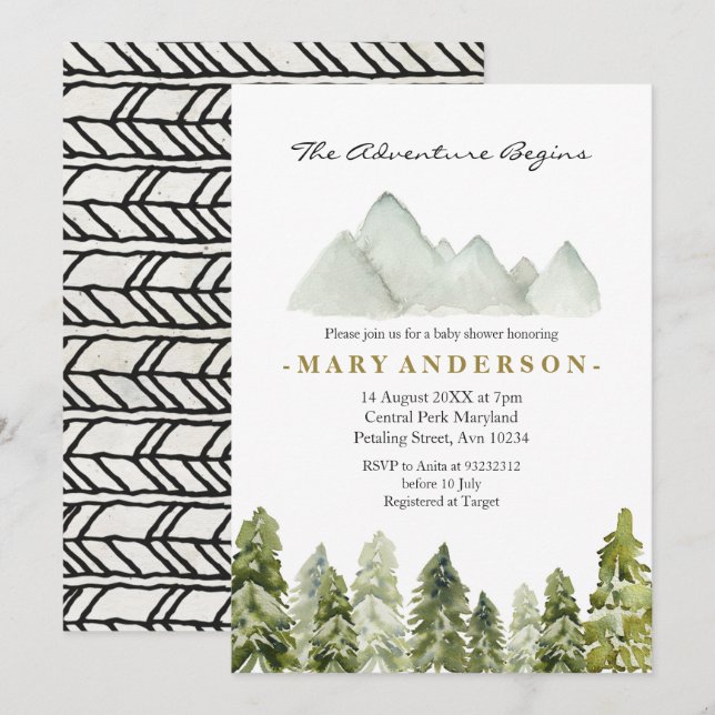 Adventure Rustic Boho Forest baby shower Invitation (Front/Back)