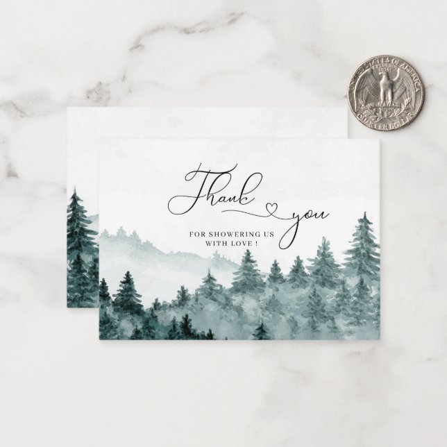 Adventure Rustic Forest Montation Watercolor thank Card (Front/Back In Situ)