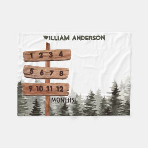 Adventure Rustic Wood & Tree Watercolor Milestone  Fleece Blanket