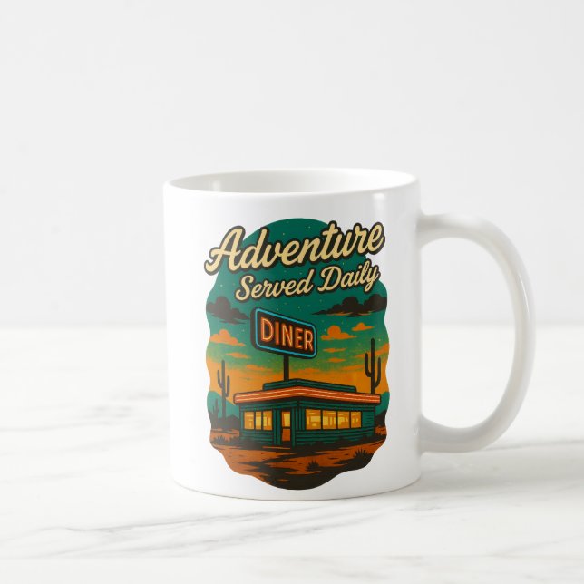 Adventure Served Daily Retro Diner Print Coffee Mug (Right)