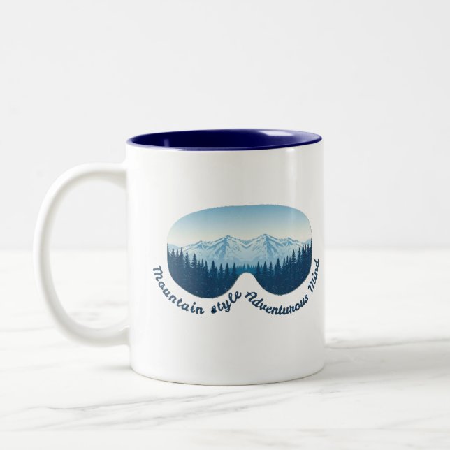 Adventure Ski Goggle Mountain Reflection  Two-Tone Coffee Mug (Left)