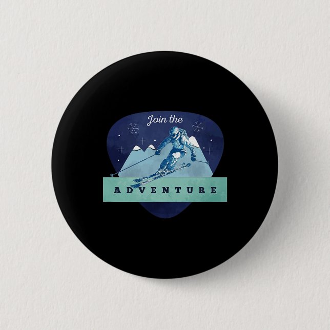Adventure Skiing Mountain  6 Cm Round Badge (Front)