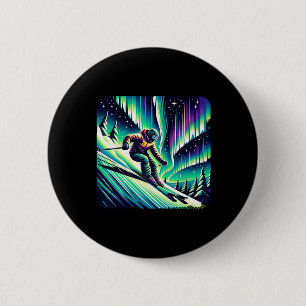 Adventure Skiing Under Northern Lights 6 Cm Round Badge