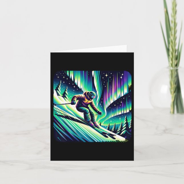 Adventure Skiing Under Northern Lights  Card (Front)