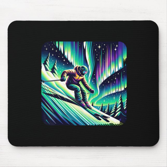 Adventure Skiing Under Northern Lights  Mouse Mat (Front)