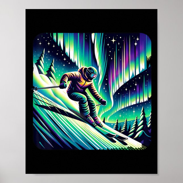 Adventure Skiing Under Northern Lights  Poster (Front)