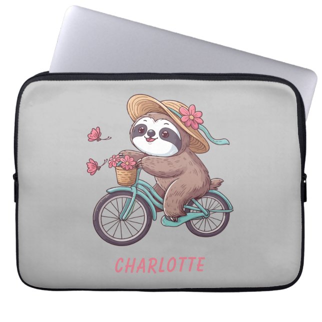 Adventure Sloth On A Bike Ride Personalised Name  Laptop Sleeve (Front)