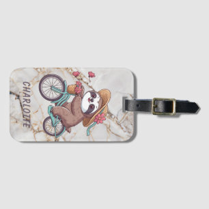 Adventure Sloth On A Bike Ride Personalised Name Luggage Tag