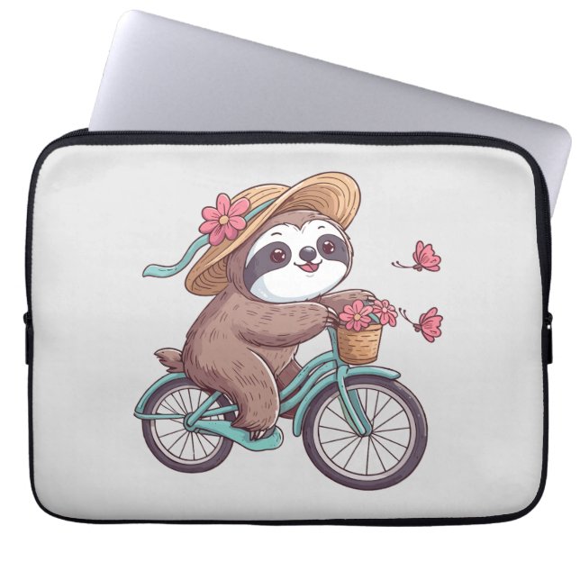 Adventure Sloth on Bike, Cute Sloth On A Bike Ride Laptop Sleeve (Front)