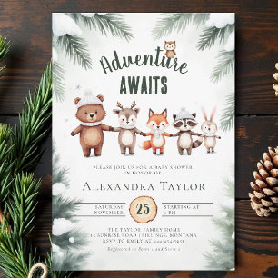 Adventure Snow Woodland Animals Winter Baby Shower Invitation