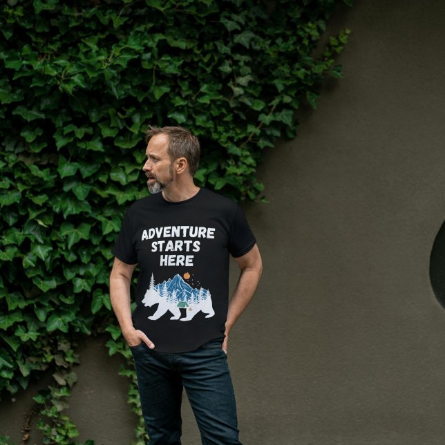 Adventure Starts Here Bear Silhouette Camping T-Shirt (Creator Uploaded)