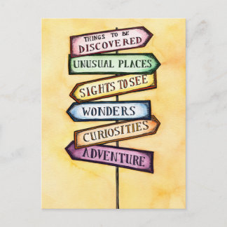 Adventure Street Sign Travel Art Postcard