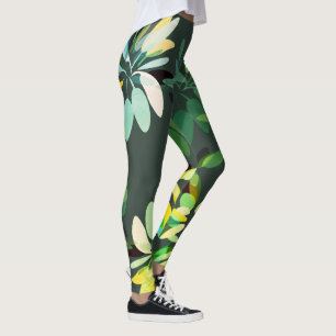 Adventure Style Bright Green  Foliage Print Leggings